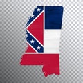 Mississippi flag and map, transparent background Royalty Free Stock Photo