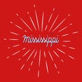 Mississippi hand lettering with sunburst lines Royalty Free Stock Photo