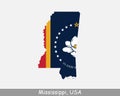 Mississippi Map Flag. Map of MS, USA with the state flag isolated on white background. United States, America, American, United St Royalty Free Stock Photo