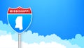 Mississippi map on road sign. Welcome to State of Mississippi. Vector illustration. Royalty Free Stock Photo