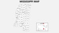 Mississippi Map. State and district map of Mississippi. Administrative map of Mississippi with district and capital in white color Royalty Free Stock Photo