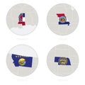 Mississippi, Missouri, Montana, Nebraska US states map contour and national flag in a circle