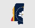 Mississippi Map Flag. Map of MS, USA with the state flag. Royalty Free Stock Photo