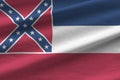 Mississippi new US state flag with big folds waving close up under the studio light indoors. The official symbols and