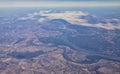 Mississippi River aerial landscape views from airplane over the border of Arkansas and Mississippi. Winding river and Rural town a Royalty Free Stock Photo