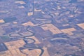 Mississippi River aerial landscape views from airplane over the border of Arkansas and Mississippi. Winding river and Rural town a Royalty Free Stock Photo