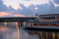 Mississippi River and Boat at Sundown Royalty Free Stock Photo