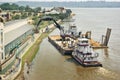 Mississippi River flood preparation Royalty Free Stock Photo