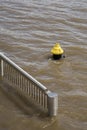 Mississippi river flood water,fireplug,railing, Royalty Free Stock Photo