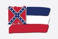 Mississippi State Flag with colored hand drawn lines in Vector Format Royalty Free Stock Photo