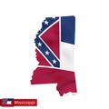 Mississippi state map with waving flag of US State. Royalty Free Stock Photo