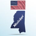 Mississippi state with shadow with USA waving flag Royalty Free Stock Photo