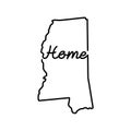 Mississippi US state outline map with the handwritten HOME word. Continuous line drawing of patriotic home sign Royalty Free Stock Photo