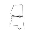 Mississippi US state outline map with the handwritten state name. Continuous line drawing of patriotic home sign Royalty Free Stock Photo