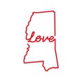 Mississippi US state red outline map with the handwritten LOVE word. Vector illustration Royalty Free Stock Photo