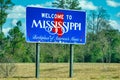 MISSISSIPPI, USA - FEBRUARY 12, 2016: Welcome road sign to Mississippi on a sunny day Royalty Free Stock Photo