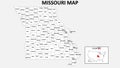 Missouri Map. State and district map of Missouri. Administrative map of Missouri with district and capital in white color Royalty Free Stock Photo