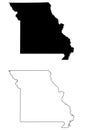 Missouri MO state Maps. Black silhouette and outline isolated on a white background. EPS Vector Royalty Free Stock Photo