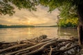 Missouri River in the USA at sunset Royalty Free Stock Photo