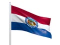 Missouri U.S. state flag waving on white background, close up, isolated. 3D render Royalty Free Stock Photo