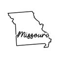 Missouri US state outline map with the handwritten state name. Continuous line drawing of patriotic home sign