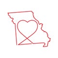 Missouri US state red outline map with the handwritten heart shape. Vector illustration Royalty Free Stock Photo