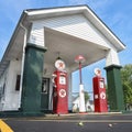 Missouri, USA, August 2019 -Old antique gas station with gas pumps in country