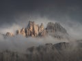 Mist-clad peaks of a mountain range Royalty Free Stock Photo