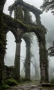 Mist-Clad Ruins. The remnants of an ancient castle, shrouded in mist.