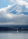 Mist cover top of fuji mountain