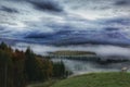 Mist covered valley and mountains