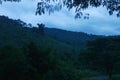 mist covering top mountain in evening