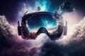 mist ether cosmic space in virtual reality technology vr headset double exposure