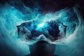 mist ether cosmic space in virtual reality technology vr headset double exposure