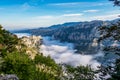 Mist hanging over Verdon Gorge, Gorges du Verdon in French Alps, Provence,France