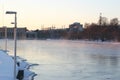 Pink mist raising from a dammed river on a winter day Royalty Free Stock Photo