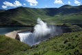 Mist rising above the Katse dam wall in Lesotho