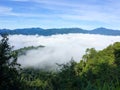 The mist sea with mountain backgorund at Phanoen Thung Camp, Phetchaburi Province Thailand.
