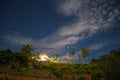 The Mist and Sunrise Time with Maxican SunFlower, Landscape at Phu Langka, Payao Province, Thailand Royalty Free Stock Photo