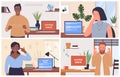 Mistake error on computer screen, angry or sad business people have pc problem set