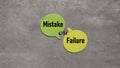\'Mistake or Failure\' Concept on Green and Yellow Speech Bubbles Against Textured Gray Background Royalty Free Stock Photo
