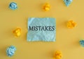 Mistakes word written on colorful notes.Conceptual photo Something not correct Lack of accuracy Wrong Incorrect Fail. Colored