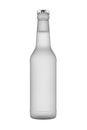 Misted or Frozen 12 oz Clear Glass Beer or Water Bottle with Drink Isolated on White.