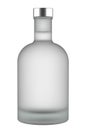 Misted or Frozen White Matte Glass Bottle of Vodka, Gin, Tequila or other Alcohol with Drink and Metallic Cap Isolated on White. Royalty Free Stock Photo