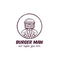 Mister burger vector logo with vintage sketch style illustration wearing suit, dress shirt and tie