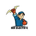 Mister electric logo. a man holding lighting. vector illustration