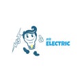 Mister electric logo mascot. a man holding lighting. vector illustration