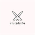 Mister knife logo,Vintage Retro line art kitchen Knife with mustache Logo Design