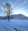 Mistic fog , low clouds on the snowy fields Royalty Free Stock Photo