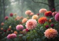 Mystical Forest Flowers: Captivating Dahlias in Ethereal Haze